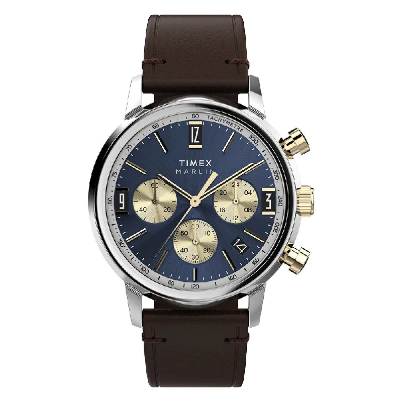 high-tech watches with built-in Bluetooth and fitness apps-Marlin Quartz Chronograph 40mm Leather Band