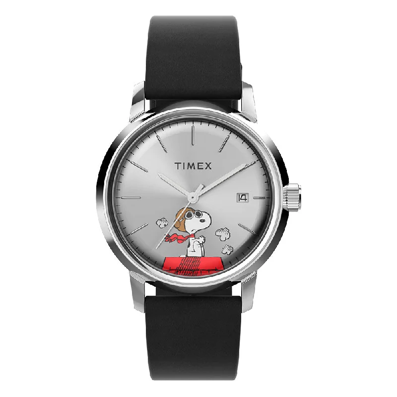 watches with digital display for easy time reading-Marlin x Peanuts Automatic 40mm Leather Band