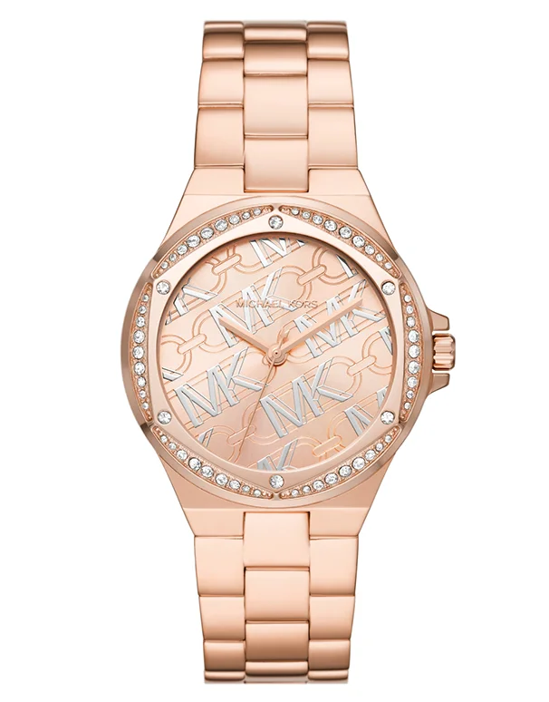 watches with high water resistance for swimming and diving-Michael Kors Lennox Three-Hand Rose Gold-Tone Stainless Steel Watch - MK7405 - 787751