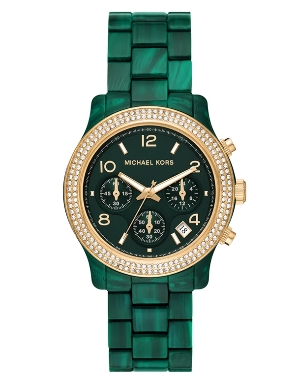 best smartwatch for seniors with fall detection-Michael Kors Runway Chronograph Green Acetate Watch - MK7422 - 787747