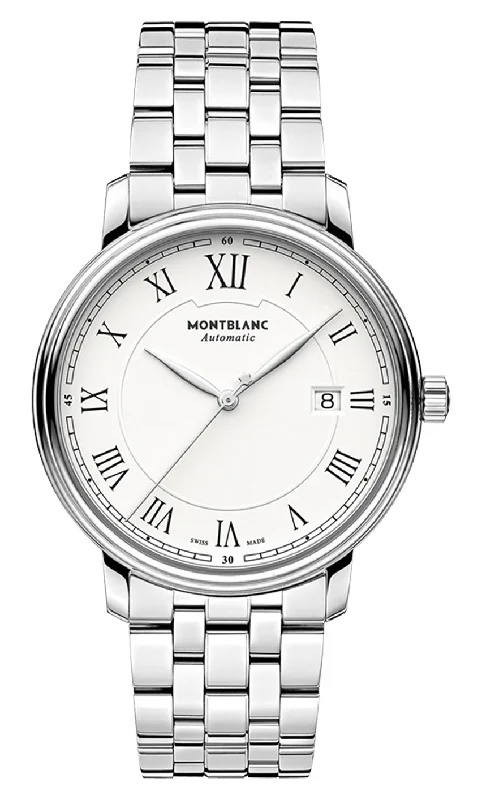 men’s watches with minimalist design for formal wear-Montblanc Tradition Automatic Stainless Steel White Dial Date Mens Watch 112610