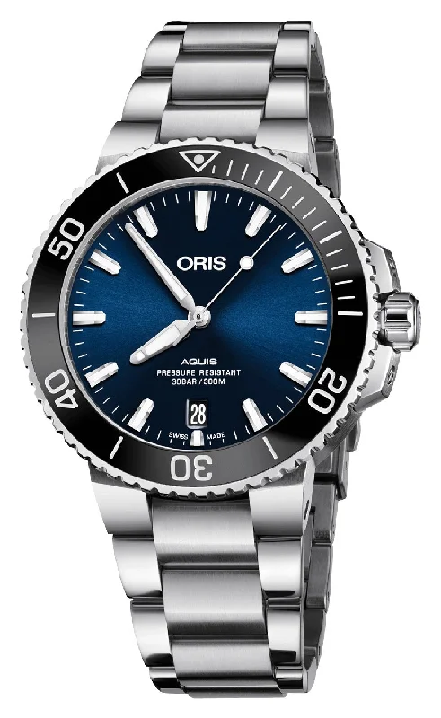 best smartwatch for seniors with fall detection-Oris Aquis Date Automatic Stainless Steel Blue Dial Divers Mens Watch 733 7766 4135-07 8 22 05PEB