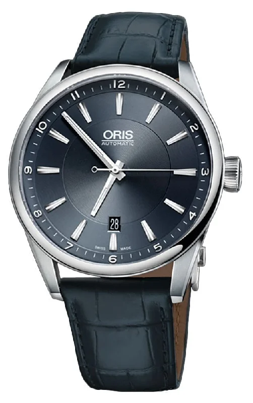 hybrid smartwatches for sports and everyday use-Oris Artix Automatic Stainless Steel Blue Dial Blue Leather Strap Date Mens Watch 733 7642 4035-07 5 21 85FC