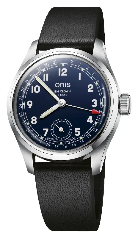 watches with ceramic case for scratch resistance-Oris Big Crown Pointer Date Automatic Stainless Steel Blue Dial Black Leather Strap Mens Watch 403 7776 4065-07 5 19 11