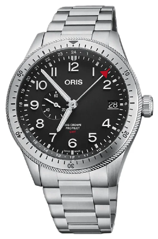 high-tech watches with built-in Bluetooth and fitness apps-Oris Big Crown ProPilot Timer GMT Automatic Stainless Steel Black Dial Date Mens Watch 748 7756 4064-07 8 22 08