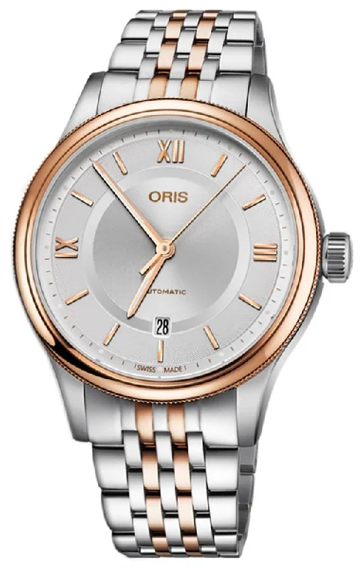 eco-friendly solar watches for active lifestyle-Oris Classic Automatic Two-Tone Stainless Steel Silver-Tone Dial Date Mens Watch 733 7719 4371-MB