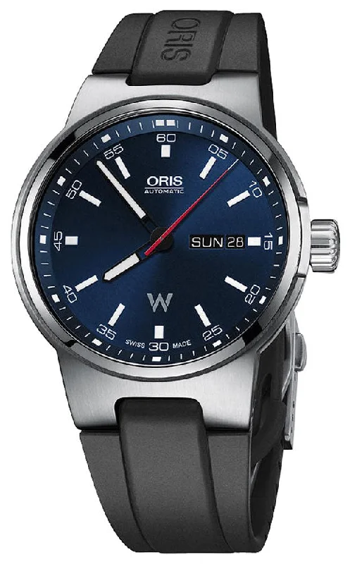 best fitness watches for women with advanced tracking features-Oris Williams Automatic Stainless Steel Blue Dial Black Rubber Strap Day/Date Mens Watch 735 7716 4155-07 4 24 50FC