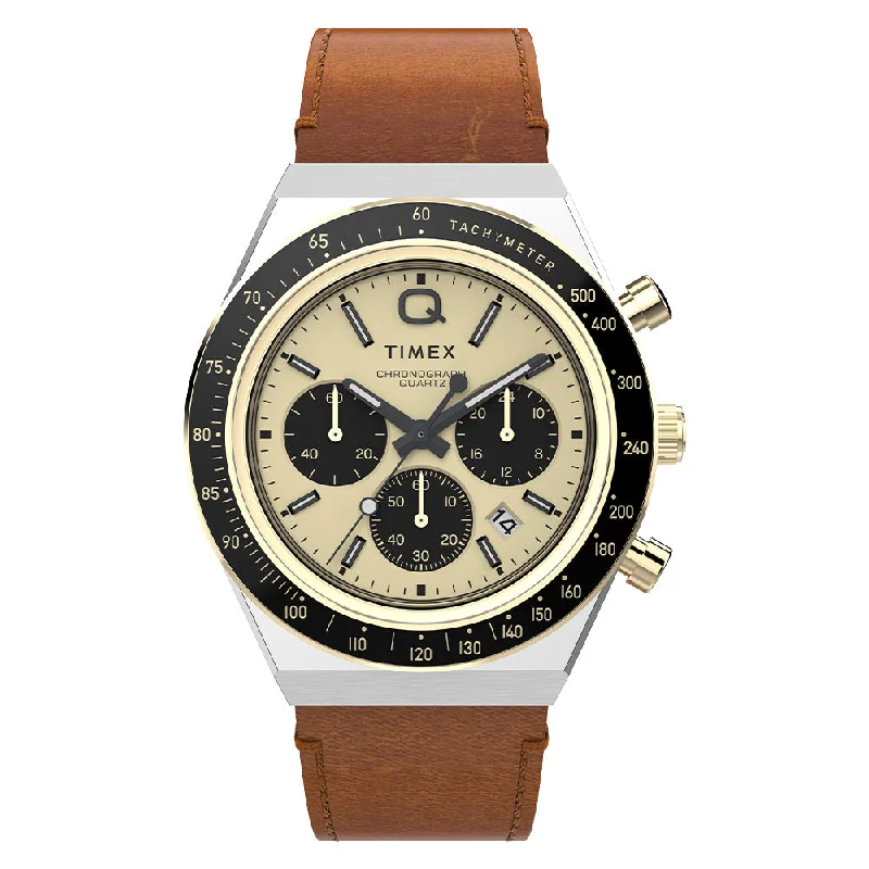 watches with compass for outdoor enthusiasts-Q Timex Chronograph 40mm Leather Band