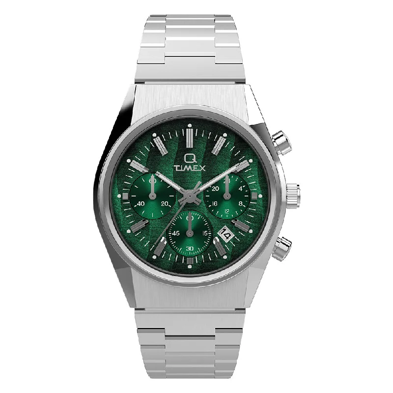 eco-friendly watches with recycled materials for sustainability-Q Timex Chronoraph 40mm Stainless Steel Band