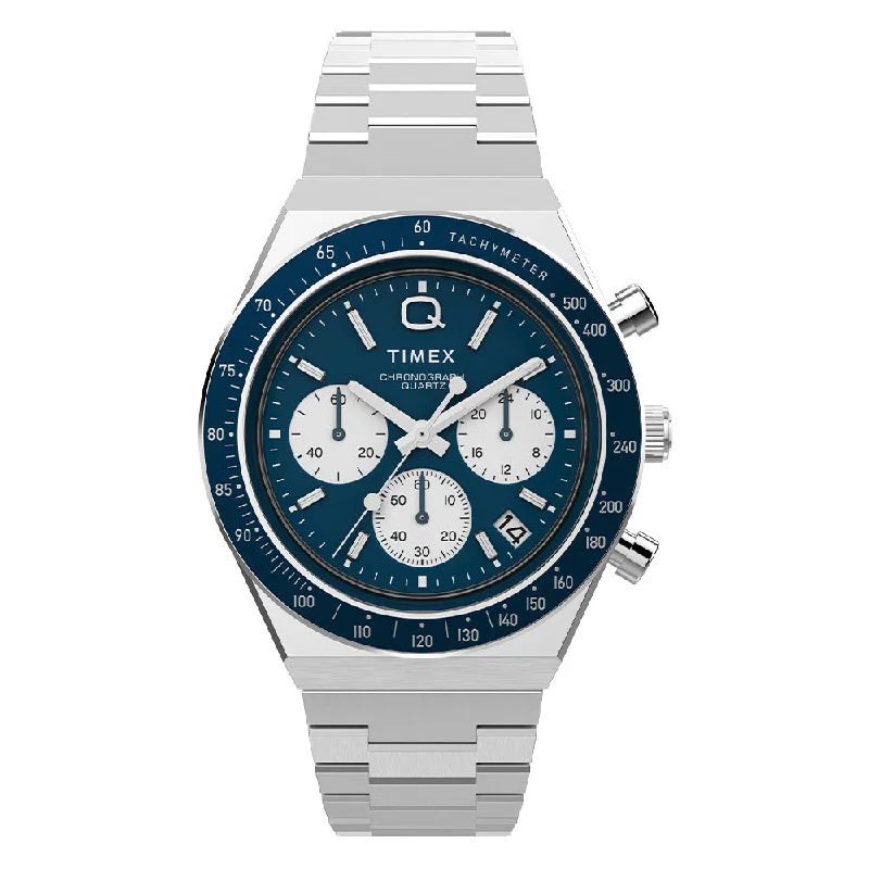 affordable sports watches for men with multiple features-Q Timex Chronograph 40mm Stainless Steel Band