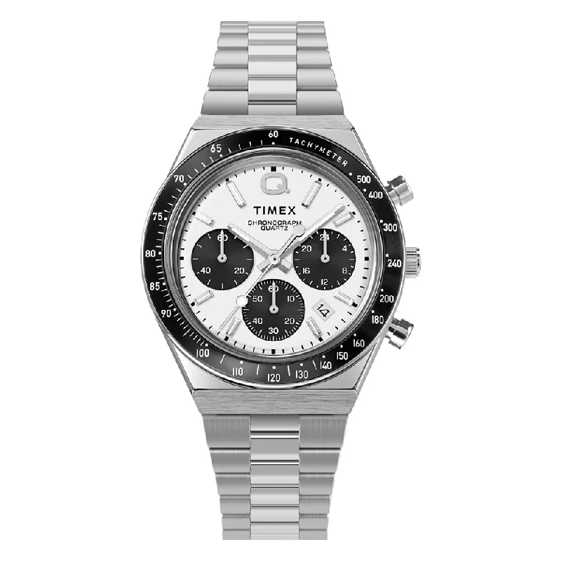 affordable women’s watches with leather strap-Q Timex Chronograph 40mm Stainless Steel Band