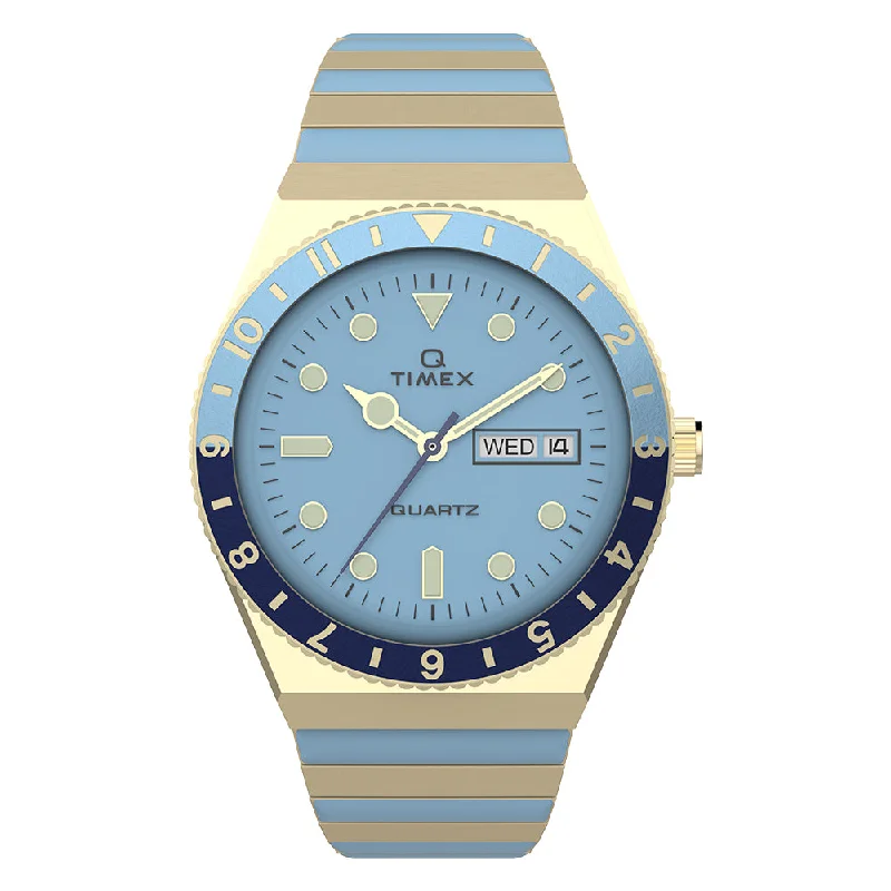 vintage-inspired watches with modern technology-Q Timex Day-Date 36mm Stainless Steel Band