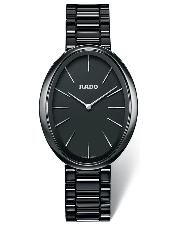 luxury watches with high-end movement for timepiece collectors-Rado Esenza - Silver Batton Black Dial Ladies Watch - R53093152 - 755437