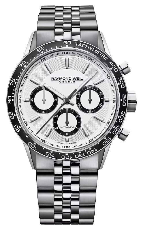 smartwatches for kids with activity tracking and safety features-Raymond Weil Freelancer Automatic Chronograph Stainless Steel White Dial Mens Watch 7741-ST1-30021