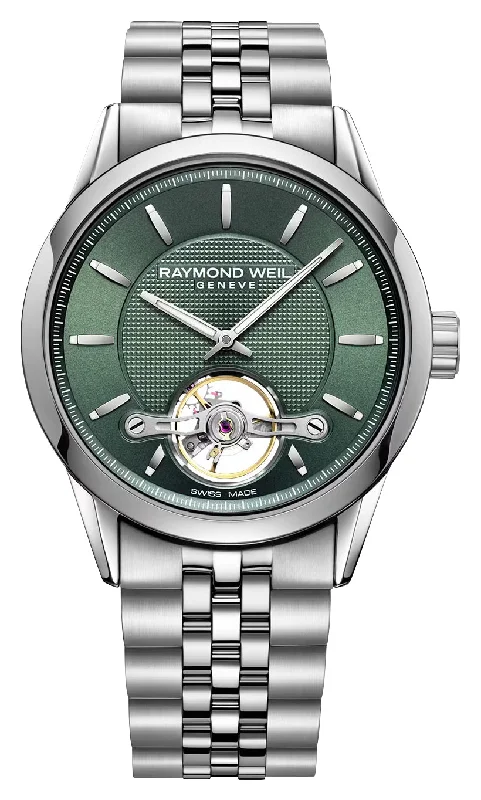 watches with rose gold accents for modern and elegant style-Raymond Weil Freelancer Automatic Stainless Steel Green Dial Mens Watch 2780-ST-52001