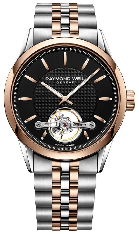 sport watches for men with GPS and heart rate monitor-Raymond Weil Freelancer Automatic Two-Tone Stainless Steel Black Dial Mens Watch 2780-SP5-20001