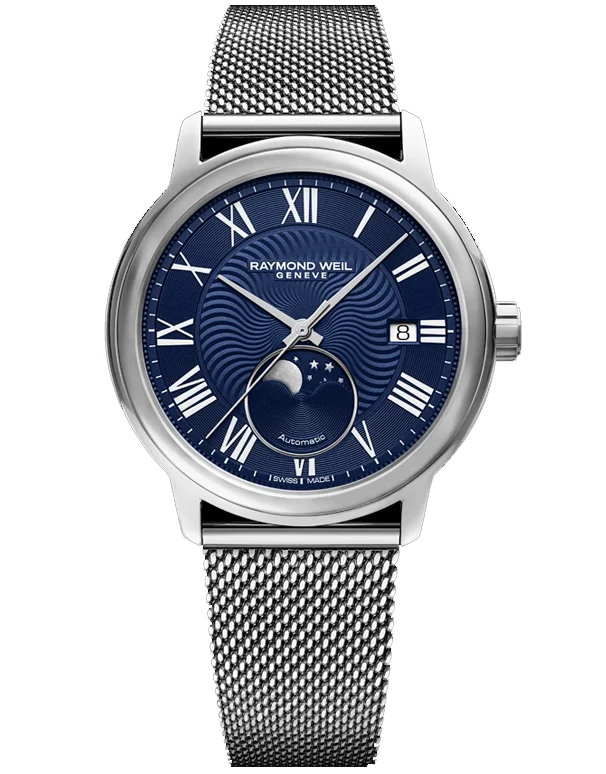 watches with dual time zone and chronograph features-Raymond Weil Maestro Moonphase - 2239M-ST-00509 - 770650