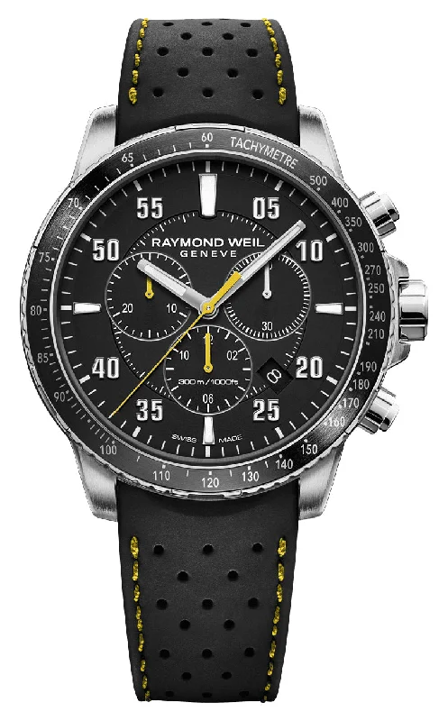 luxury watches for men with bold and unique designs-Raymond Weil Tango Chronograph Stainless Steel Black Dial Black Rubber Strap Date Divers Quartz Mens Watch 8570-SR2-05207