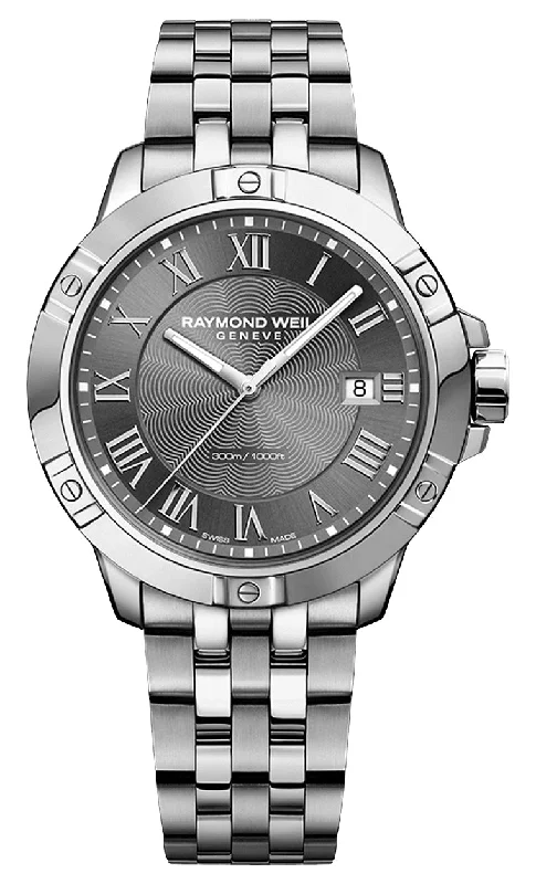 vintage watches for men with clean dial design-Raymond Weil Tango Stainless Steel Gray Dial Date Divers Quartz Mens Watch 8160-ST-00608