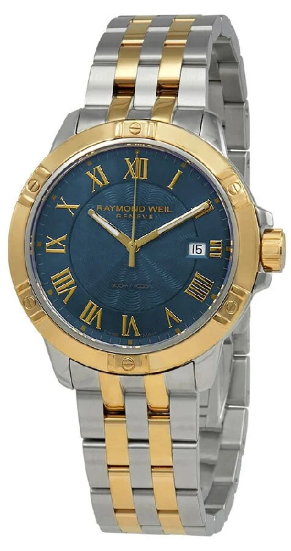 luxury watches with rare designs and limited editions-Raymond Weil Tango Two-Tone Stainless Steel Blue Dial Date Divers Quartz Mens Watch 8160-STP-00508