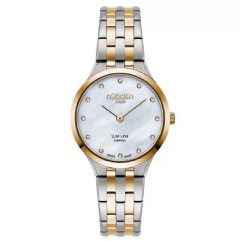 watches with interchangeable straps for customization-Slim-Line Diamond Mother Of Pearl Dial