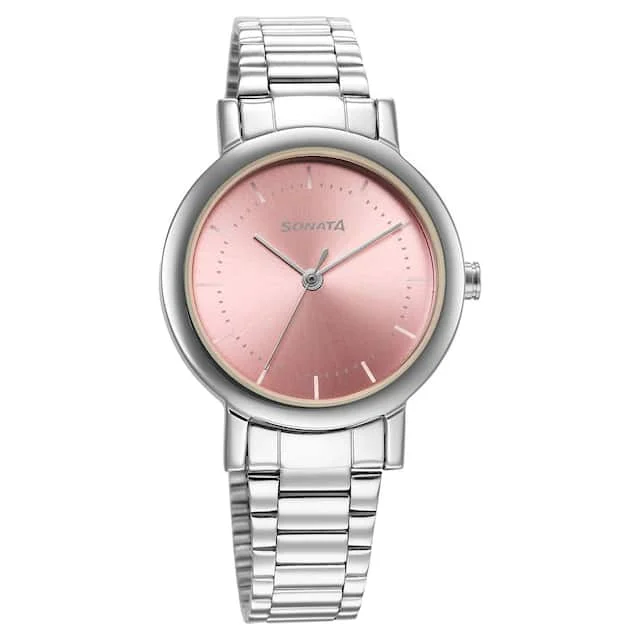 high-quality men’s watches with ceramic bezel-Essentials Pink Dial & Stainless Steel Strap