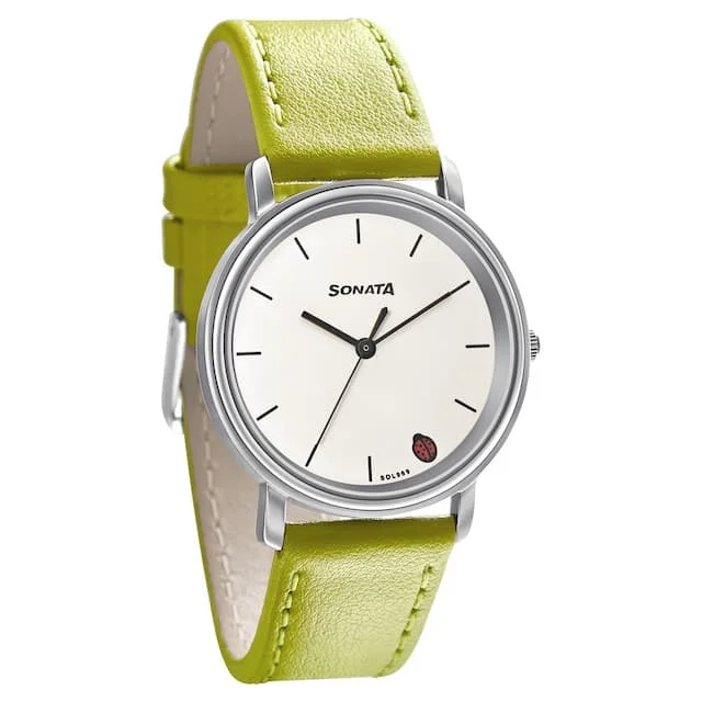 watches with moonphase complication for sophisticated design-Play White Dial & Green Leather Strap