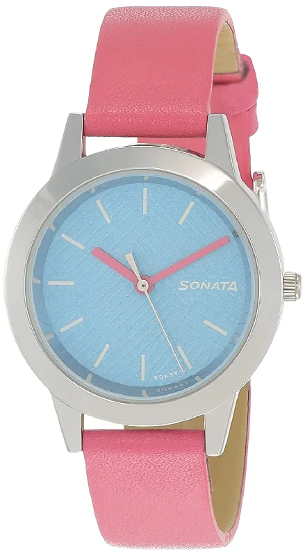 women’s watches with dual-layer stainless steel for durability-Splash Blue Dial & Bubble Gum Pink Leather Strap