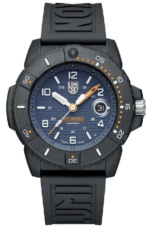 stylish watches for women with diamond accents-Special Edition Luminox Navy SEAL Foundation CARBONOX Blue Dial Black Rubber Strap Date Divers Quartz Mens Watch XS.3602.NSF