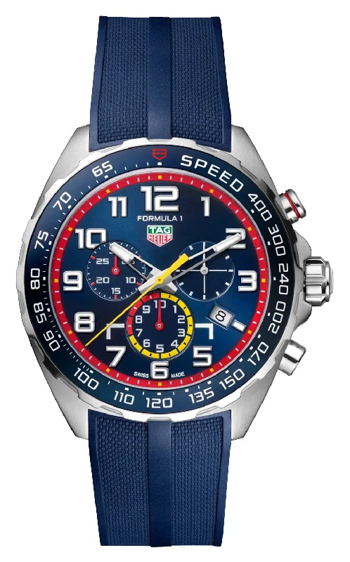 fitness trackers for women with step and calorie counter-Special Edition TAG Heuer Formula 1 x Red Bull Racing Chronograph Blue Dial Blue Rubber Strap Date Divers Quartz Mens Watch CAZ101AL.FT8052