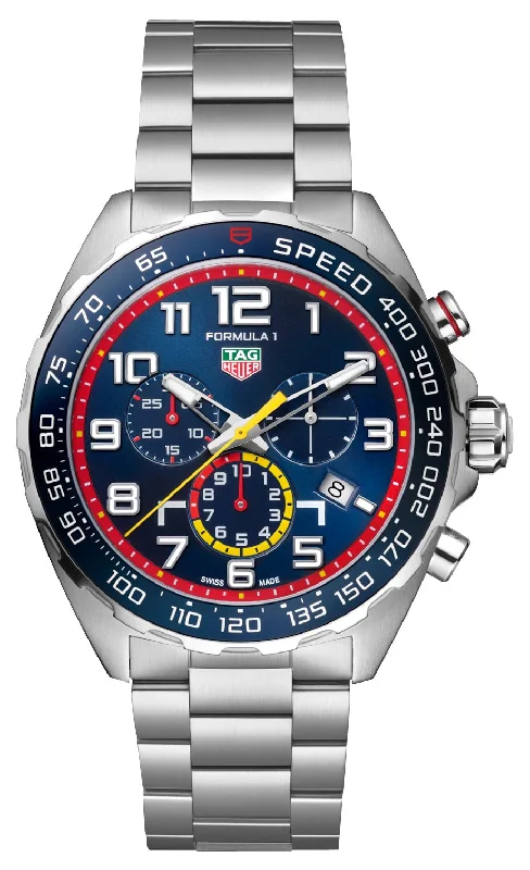 watches for men with interchangeable bezels for versatility-Special Edition TAG Heuer Formula 1 x Red Bull Racing Chronograph Stainless Steel Blue Dial Date Divers Quartz Mens Watch CAZ101AL.BA0842