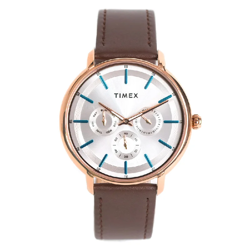 watches for men with titanium case for lightweight wear-The Slim Line Multifunction 42mm Leather Band