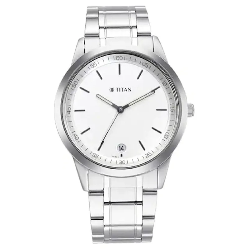 classic leather band watches for everyday use-Minimals White Dial & Stainless Steel Strap