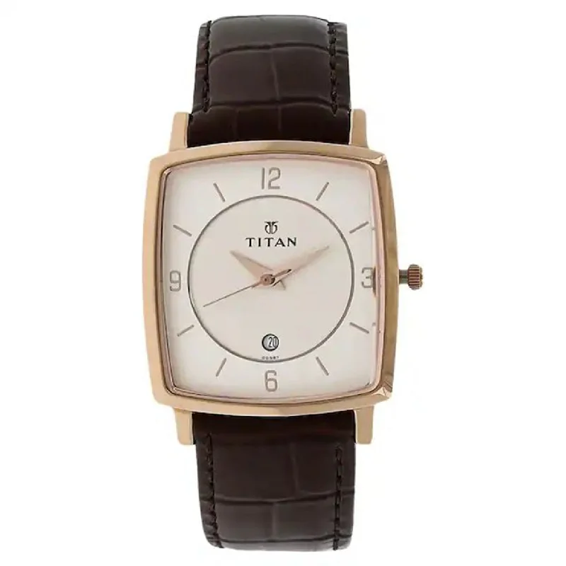 solar-powered watches with eco-conscious design-Titan Analog White & Brown