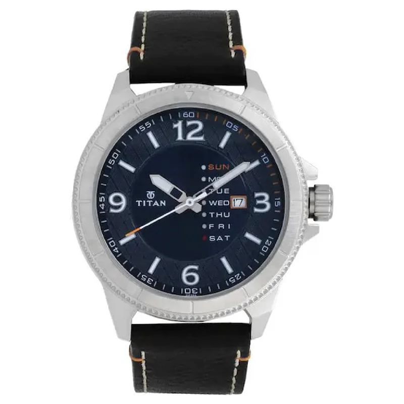 affordable sports watches for women-Titan Blue Dial & Brown Leather Strap