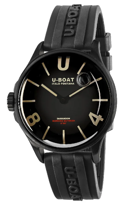 watches with automatic movement for precision timekeeping-U-Boat Darkmoon Black PVD Black Dial Black Rubber Strap Quartz Mens Watch 9019