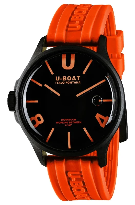 watches with chronograph feature for timing events-U-Boat Darkmoon Black PVD Black Dial Orange Silicon Strap Quartz Mens Watch 9538