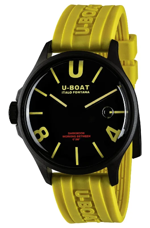 watches with interchangeable straps for customization-U-Boat Darkmoon Black PVD Black Dial Yellow Silicon Strap Quartz Mens Watch 9522