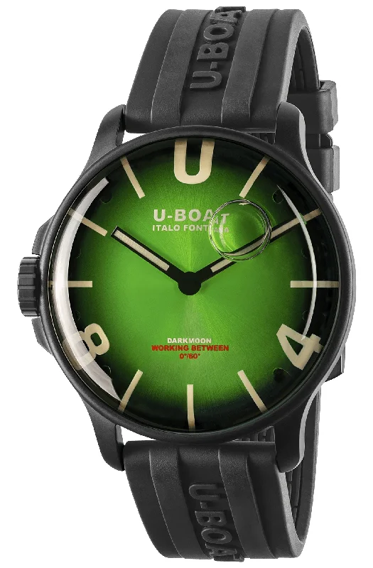 luxury women’s watches with sparkling gemstone details-U-Boat Darkmoon Black PVD Green Dial Black Rubber Strap Quartz Mens Watch 8698