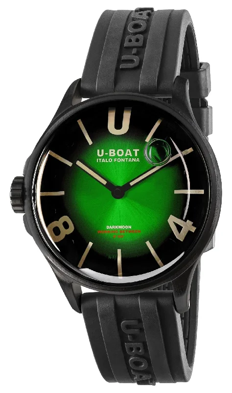 women’s watches with dual-tone metal bracelet-U-Boat Darkmoon Black PVD Green Dial Black Rubber Strap Quartz Mens Watch 9503