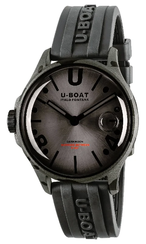 eco-friendly watches with recycled materials for sustainability-U-Boat Darkmoon Camouflage Black PVD Gray Dial Black Rubber Strap Quartz Mens Watch 9551