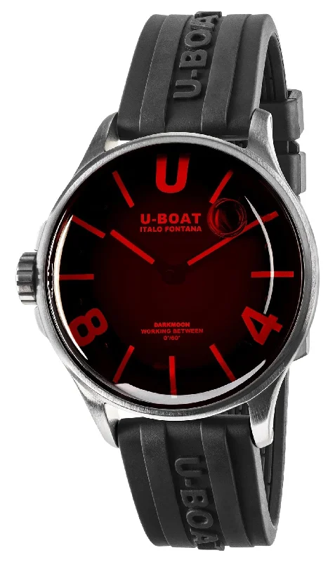 smartwatches for men with fitness and health features-U-Boat Darkmoon Stainless Steel Black Dial Black Rubber Strap Quartz Mens Watch 9305