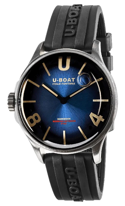 best watches for fashion-conscious women with stylish designs-U-Boat Darkmoon Stainless Steel Blue Dial Black Rubber Strap Quartz Mens Watch 9021