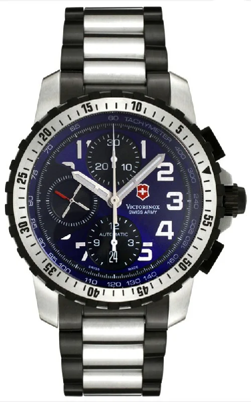 watches with compass for outdoor enthusiasts-Victorinox Swiss Army Alpnach Automatic Chronograph Blue Dial Date Steel Mens Watch 241194