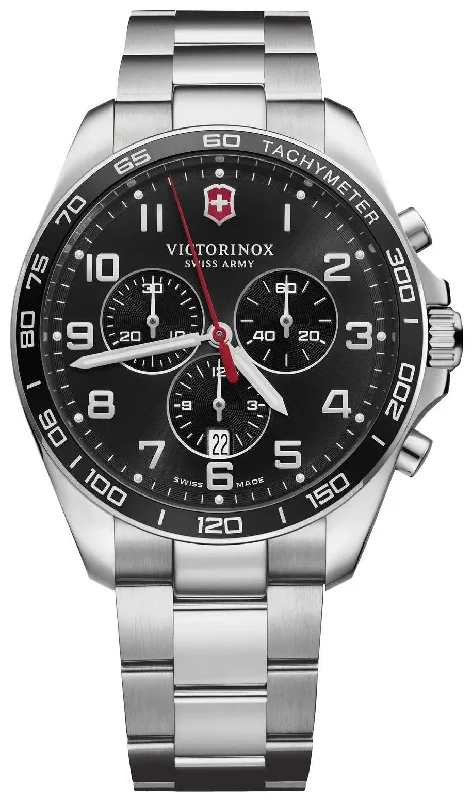 smartwatches for men with voice control and fitness functions-Victorinox Swiss Army FieldForce Classic Chronograph Stainless Steel Black Dial Date Mens Watch 241899