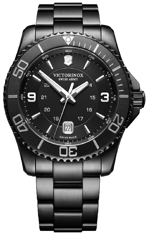 hybrid fitness trackers with heart rate and GPS functions-Victorinox Swiss Army Maverick Black Stainless Steel Black Dial Date Mens Watch 241798