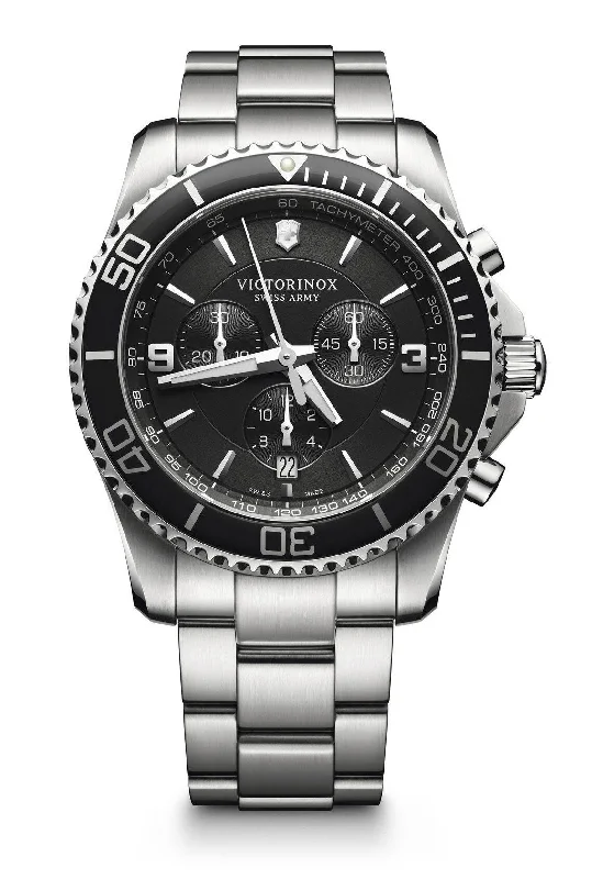 affordable fitness trackers with customizable features-Victorinox Swiss Army Maverick Chronograph Stainless Steel Black Dial Date Mens Watch 241695