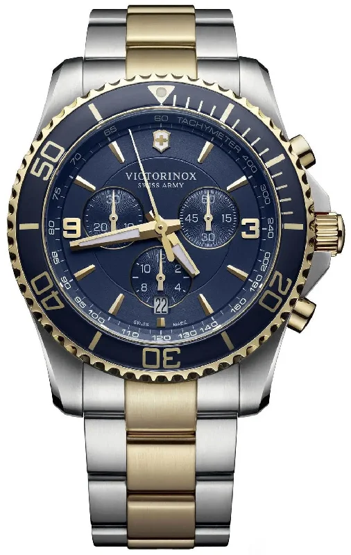 luxury watches with intricate design for collectors-Victorinox Swiss Army Maverick Chronograph Two-Tone Stainless Steel Blue Dial Date Mens Watch 241791